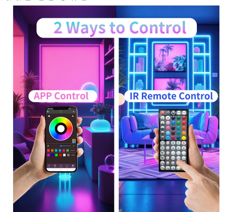 NBBUFF Led Lights for Bedroom, 200FT (2 Rolls of 100FT) RGB Led Strip Lights Sync with Music, Smart App Controlled Strip Lights for Bedroom with Remote, Ideal Lights for Room Party and Home Decor - size: 200 ft