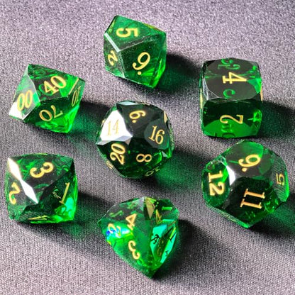 Crystal Multifaceted Polyhedral Dice Set 7 PCS for DND, RPG Tabletop Gaming, Collectors | Tinbox Packing, Gemstone Effect Dice (Emerald) - color: Emerald