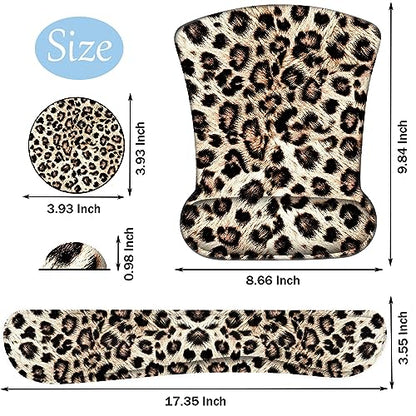 Keyboard Wrist Support + Wrist Coaster Combination, Non-Slip PU Base, with Gel Memory Mousepad, Suitable for Gaming, Office Pain Relief Set - Leopard Print Pattern - color: Leopard Print Pattern