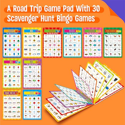 SpriteGru Scavenger Hunt Activities Book, 30 Road Trip Bingo Games, Reusable & Erasable Game Pad, Interesting Explore and Find Activity Travel Toy for Road Trip, Airplane Travel - style: Bingo Games