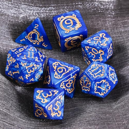 DND Dice Set - 7 Polyhedral Role Playing Dice with Gold Dragon Design, Acrylic D&D Dice Perfect for Dungeons and Dragons, Pathfinder, Warhammer, RPG Games (Blue) - color: Gold Dragon-blue