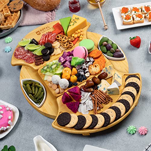 ROYAL CRAFT WOOD Large Round Cheese Board and Knife Set - Charcuterie Board, Bamboo Cheese Board Set, Cheese Tray Set, Wooden Cheese Plate Set 13.7 Inch - style: 2-4 Guests