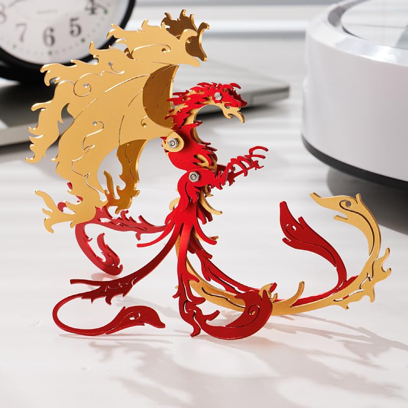 Phoenix 3D Metal Jigsaw Puzzle, Golden-Wings, 28 Pieces | Stainless Steel, DIY Handmade Model Kit, Building Blocks Assembly, Gift for Adult - color: Phoenix Golden-wings