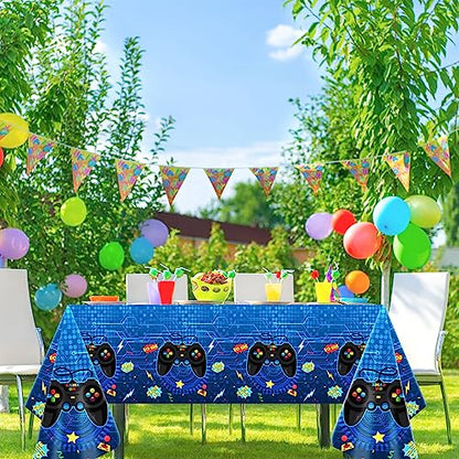gisgfim 3pcs Video Game Tablecloths Gamer Tablecloth Birthday Party 106x54 Inch Gaming Party Plastic Table Cover Blue Gamer Table Cloth Game On Birthday Supplies for Kids Gaming Decor Favors