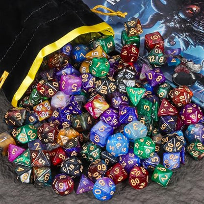 CiaraQ Starry Glitter Polyhedral Dice Set with Drawstring Pouch | 26 acrylic dice sets – 182 pcs total, 7 per set (D4-D20). Lightweight & durable. Great for D&D & tabletop games. Ages 14+. - color: 26 Colors - Starry Sky Style