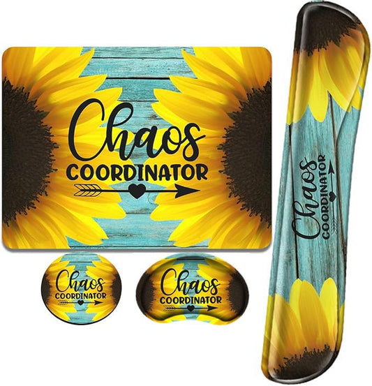 Chaos Coordinator Mouse Pad and Keyboard with Wrist Support Chaos Mousepad Memory Foam Wrist Rest for Keyboard and Mouse Mat Cushion 4 in 1 Mouse Mat with Coaster - color: Chaos