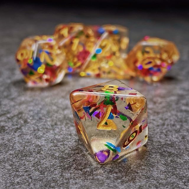 Sage’s Portal Cantrips DND Dice Set - Round Edge Resin 7-PC Polyhedral DND Dice Set for Dungeons and Dragons D&D RPG Tabletop TTRPG (Rainbow Sparks) - color: Rainbow Sparks