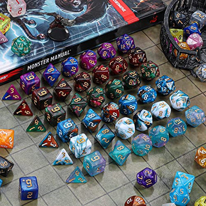 CiaraQ Polyhedral Role Playing Dice with Drawstring Storage Pouch | 26 acrylic dice sets – 182 pcs total, 7 per set (D4-D20). Lightweight & durable. Great for D&D & tabletop games. Ages 14+. - color: 26 Colors -Sickle Font