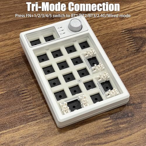 Wireless Mechanical Numpad Barebones Kit, Gasket Programmable DIY | Macro Numeric Keyboard, 19-Key Custom Number Pad with Metal Volume Knob, Hot Swappable, RGB Backlit, NKRO for Win/Mac, White - color: Barebones Kit
