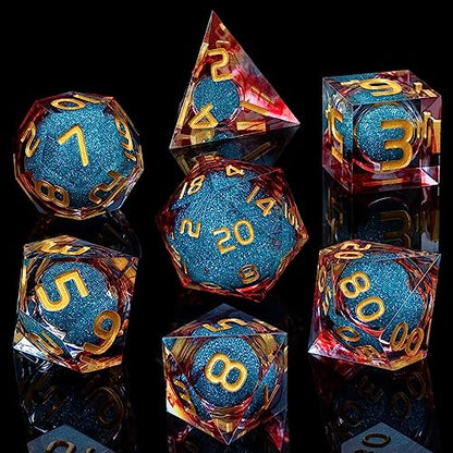 ARUOHHA Liquid Core DND Dice Set, 7pcs Resin Sharp Edged Dice RPG Red Blue Polyhedral D and D Dice with Gift Box, Role Playing Dice Set D20 D12 D10 D8 D6 D4 - color: Blue Red