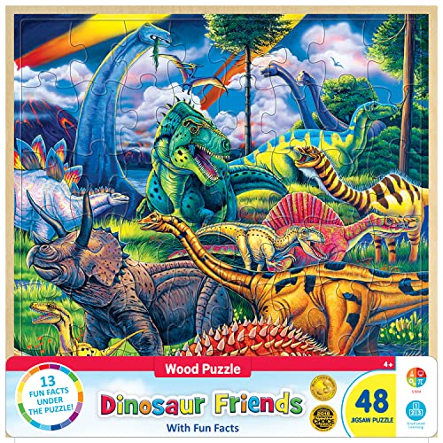 Masterpieces 48 Piece Fun Facts Jigsaw Puzzle for Kids - Dinosaur Friends Wood Puzzle - 12"x12" - style: Dinosaur Friends