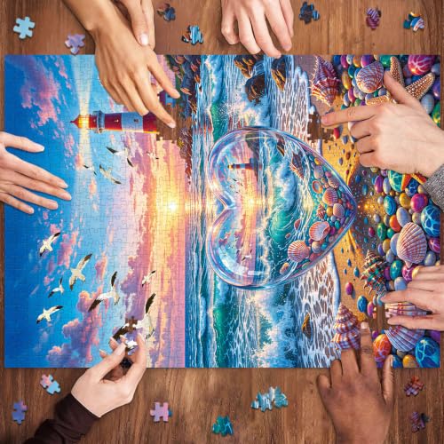 Love Pebbles Beach Puzzles for Adults 1000 Pieces | 1:1 HD Poster,Letter Markings on Back,Matte Oil,High Bite Force - color: Love Pebbles Beach
