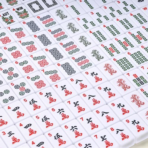 American Mahjong Tile Set with Brown Bag, 166 White Tiles with Accessories, 4 Mahjong Racks with Pushers, Mahjong Set for Beginners (Ma Jong, Mah-Jongg) - color: Brown