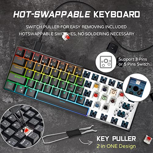 RK ROYAL KLUDGE RK61 Wired 60% Mechanical Gaming Keyboard Programmable QMK/VIA RGB Backlit 61 Keys Ultra-Compact Hot Swappable Brown Switch Black - color: Black, size: Hot-Swappable Brown Switch