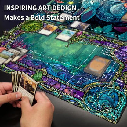 Card Playmat 24" x 14" TCG Game Mat for MTG and Other Card Games, Premium Stitched Card Gameplay Mat with Non-Slip Rubber Backing Board Games Desk Duel Mats, Eastern Temple Purple Lotus - color: Eastern Temple Purple Lotus, size: 24"X14" Without Zones