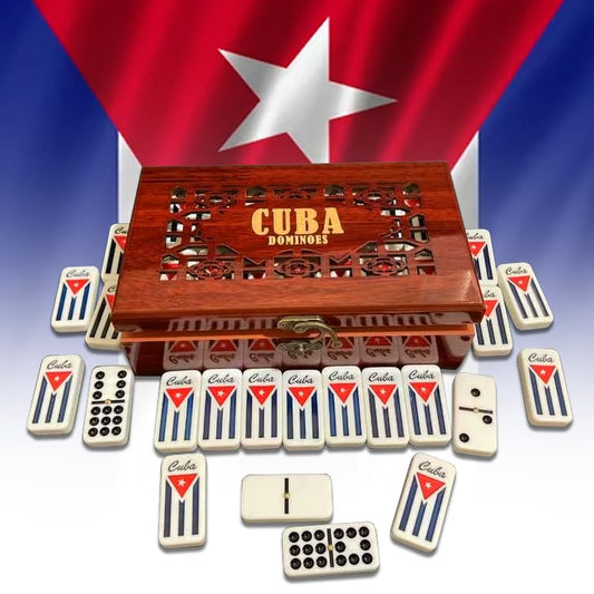 PRK 14 Cuban Double 9 Dominoes Set in Premium Wooden Box – Classic White Tiles with Colored Dots Dominoes in Durable Wooden Storage Case – Traditional Cuban Style for Friends