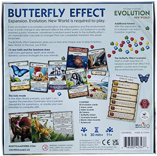 Evolution: Butterfly Effect Board Game Expansion | 1-6 Players | Ages 11 and up | Popular Science | Nature | Animals| Card Game | Simulation | Hand Management | Average Playtime 30-60 min