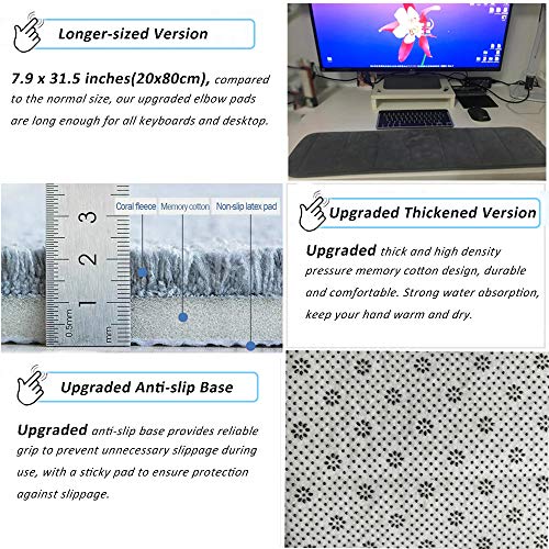 CREATIEE-PRO Upgraded Computer Wrist Elbow Pad Desktop Keyboard Arm Rest | Premium Memory Cotton Support Mat for Office Desktop Working Gaming - Less Elbow Pain(Long-Sized, 7.9 x 31.5 inch), Grey