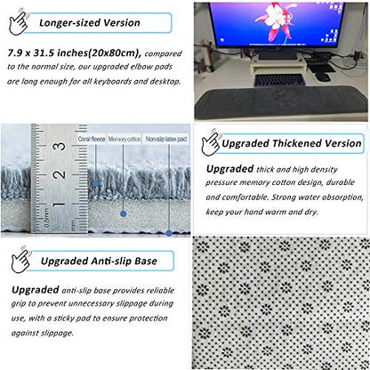 CREATIEE-PRO Upgraded Computer Wrist Elbow Pad Desktop Keyboard Arm Rest | Premium Memory Cotton Support Mat for Office Desktop Working Gaming - Less Elbow Pain(Long-Sized, 7.9 x 31.5 inch), Grey