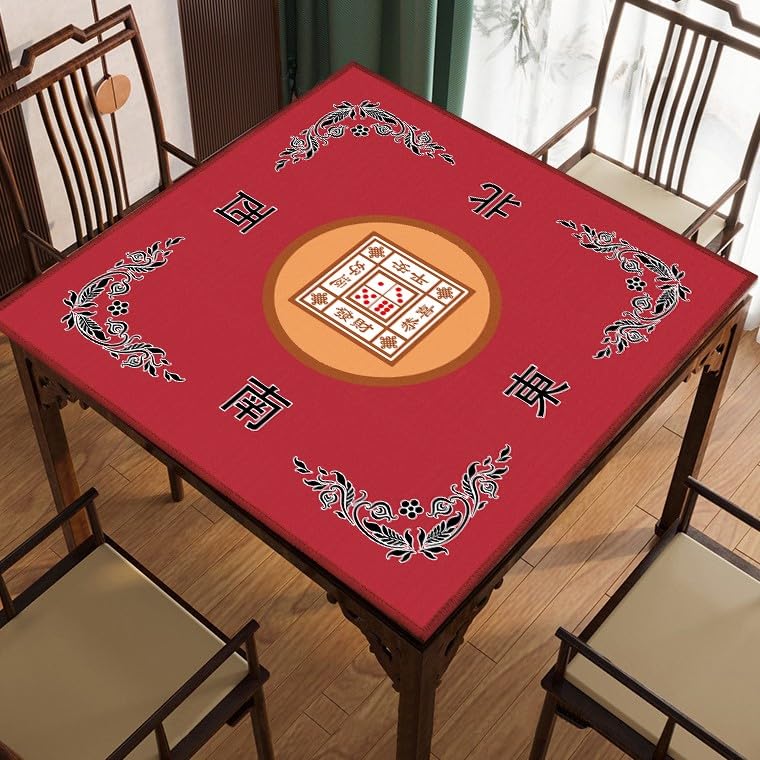 Mahjong Mat, Mahjong Table Mat for Tile Game, 31.5 in x 31.5 in Anti Slip and Noise Reduction Table Cover for Poker Card Board and Dominoes(Red) - color: C-red