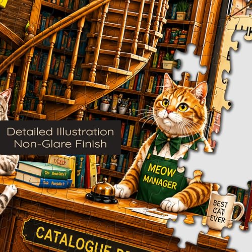 Cat Bookstore Purradise 1000 Piece Jigsaw Puzzle, Cozy Library Cats Theme, 19.68 x 27.56 Inches