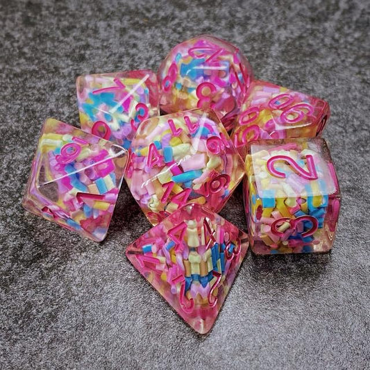 Sage’s Portal Cantrips DND Dice Set - Round Edge Resin 7-PC Polyhedral DND Dice Set for Dungeons and Dragons D&D RPG Tabletop TTRPG (Sprinkles Pink) - color: Sprinkles Pink