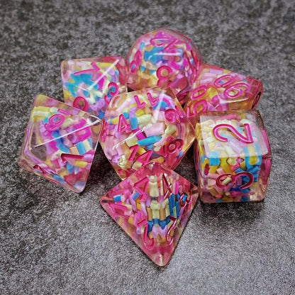 Sage’s Portal Cantrips DND Dice Set - Round Edge Resin 7-PC Polyhedral DND Dice Set for Dungeons and Dragons D&D RPG Tabletop TTRPG (Sprinkles Pink) - color: Sprinkles Pink
