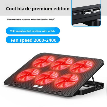 Laptop Cooling Pad 6 Fans RGB LED Adjustable Stand 12-17" Gaming | 6 fans 2400 RPM, RGB lights, adjustable speed, phone holder, metal mesh, dual USB, fits 12-17", 35-70 CFM cooling power - color: Dazzling Red Premium Edition (with speed control,