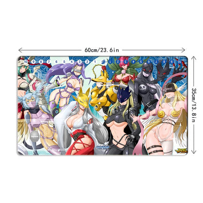 New DTCG Duel Playmat Digimon Ladys Anime Trading Card Game Mat with Card Zones + Free Mat Bag