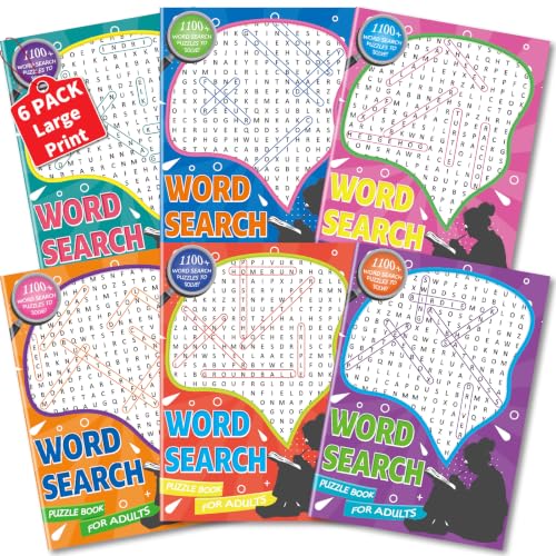 Kalysky 6Pack Large Print Word Search Puzzle Books | Adults Brain Games, Activity Books For Adults,Teens,Seniors - color: 6 Word Search Books