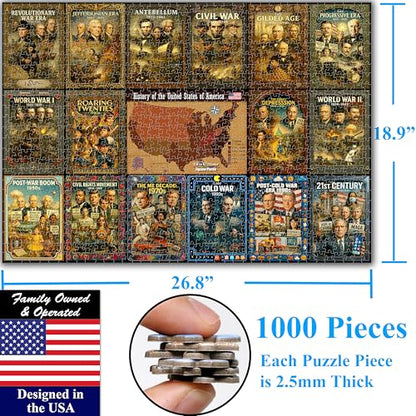 Think2Master History of the United States 1000 Pieces Large Format Jigsaw Puzzle: 13+, Seniors, Adults. Great Gift. Presidents, Key Events & ERAS from 1776 to Today. Size: 26.8” X 18.9” - style: USA History