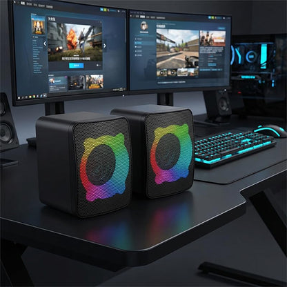 1 Pair Computer Speakers with Subwoofer, USB Powered Speakers with 3.5mm Aux Input, Wired RGB Stereo Speaker for Desktop PC Monitor, Gaming Desk Accessories