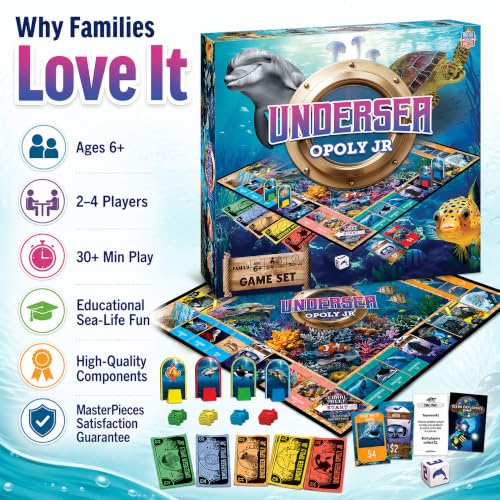 MasterPieces 어린이 및 가족 보드 게임 - Undersea Opoly Jr. - 어린이 및 가족을 위한 공식 라이선스 보드 게임 - style: 해저