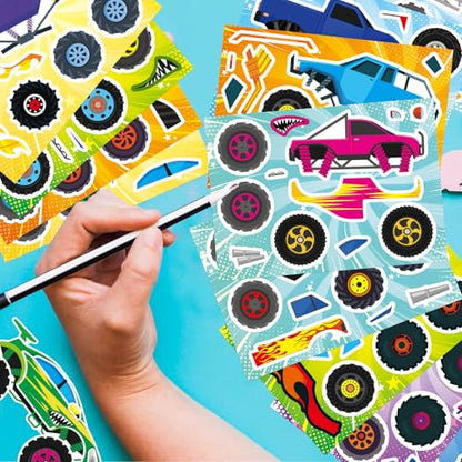 Monster Truck Sticker, Make Your Own Cartoon Car Stickers | 24 Sheets Monster Truck Craft Party Favors, Classroom Activities, Teacher Reward, Birthday Gift for Girls Boys - style: Monster Truck Sticker