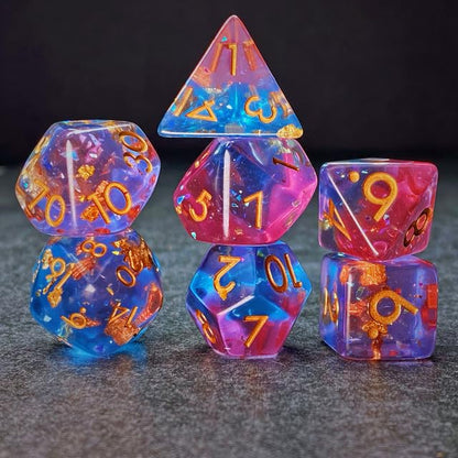 Sage’s Portal Cantrips DND Dice Set - Round Edge Resin 7-PC Polyhedral DND Dice Set for Dungeons and Dragons D&D RPG Tabletop TTRPG (Pink/Blue Glitter) - color: Pink/Blue Glitter