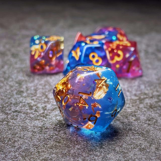 Sage’s Portal Cantrips DND Dice Set - Round Edge Resin 7-PC Polyhedral DND Dice Set for Dungeons and Dragons D&D RPG Tabletop TTRPG (Pink/Blue Glitter) - color: Pink/Blue Glitter