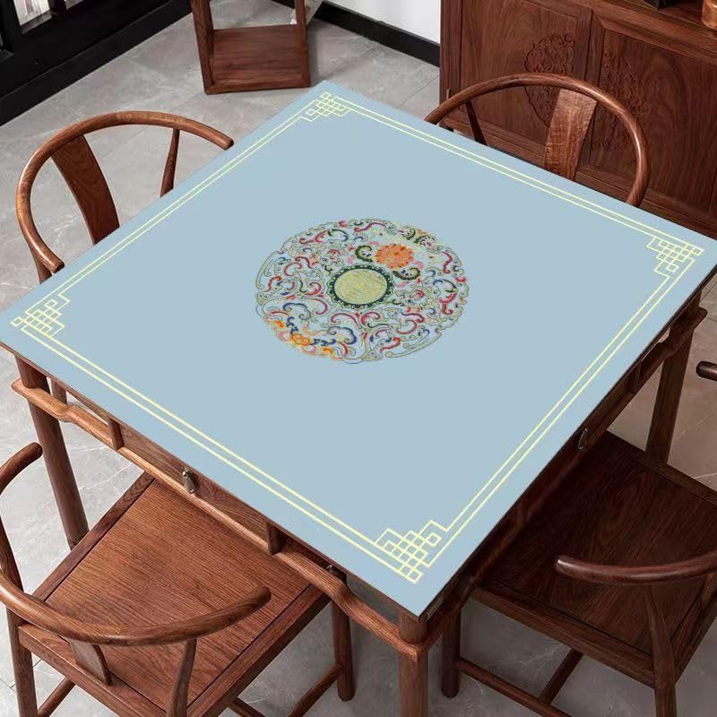 Chinese Style Mahjong Mat, 31.5 * 31.5'' Anti Slip and Noise Reduction Mahjong Table Mat for Poker, Card, Board & Tile Games (Light Blue) - style: Light Blue
