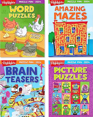 Highlights for Children Fun 2024 Puzzle Books for Kids Ages 6 and Up, 4-Book Set of Brain Teasers, Mazes, Word Puzzles and More Travel-Friendly Screen Free Brain-Boosting Activities