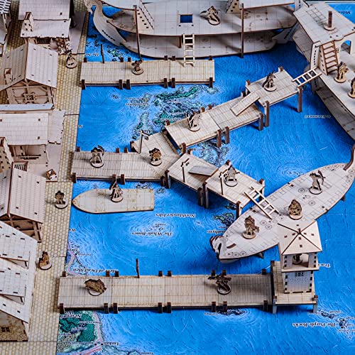 CZYY DND Dock Expansion Set, 7 Modular Terrain Pieces | Build Bridges, Piers & Walkways, Modular 1 in Grid, Unfinished Paintable Birch Plywood, For Tabletop RPGs - style: style2