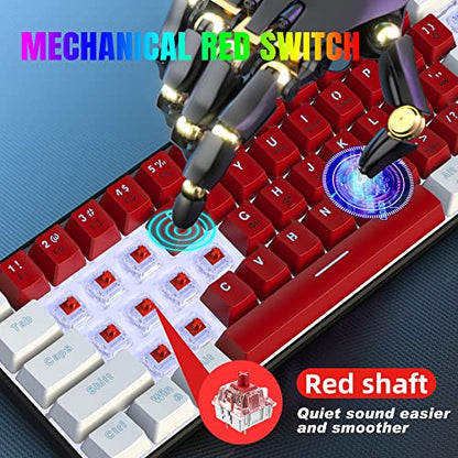 Snpurdiri Wired 60% Mechanical Gaming Keyboard (White-Red, Red Switches) | White LED Backlit Ultra-Compact Small Office Keyboard for Windows Laptop PC Mac - color: White Red/Red Switch