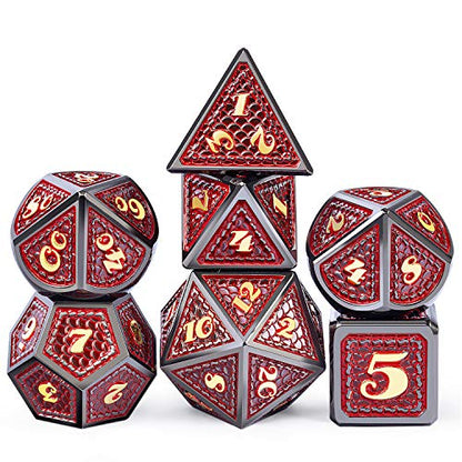 DNDND Metal Dungeons and Dragons Dice Set, 7 PCS Dragon Scale Metallic D&D Die with Gift Metal Tin for DND Game (Red with Black Edge) - color: Red With Black Edge