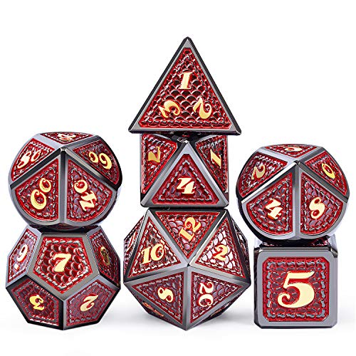 DNDND Metal Dungeons and Dragons Dice Set, 7 PCS Dragon Scale Metallic D&D Die with Gift Metal Tin for DND Game (Red with Black Edge) - color: Red With Black Edge