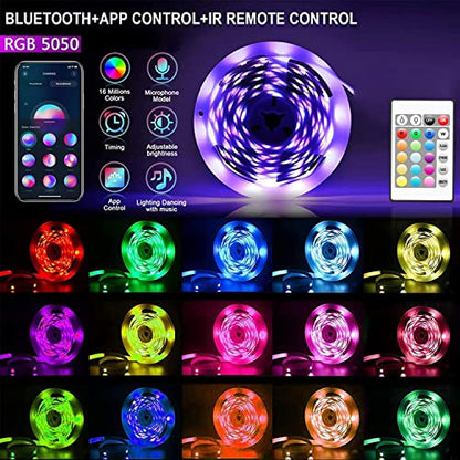 CHARKEE 25ft LED Strip Lights USB-Powered, Color Changing RGB LED Strip Lights for Bedroom/TV Backlight/Gaming Lighting, Music Sync SMD 5050 Flexible LED Lights with Remote/APP Control - size: Bluetooth 25ft USB Powered