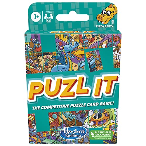 Hasbro Gaming Puzl It Game, Competitive Puzzle Card Game, Kids & Family Games, 2 to 6 Players, Pizza Party Theme, Fun Summer Activities, Vacation Travel Essentials, Ages 7+