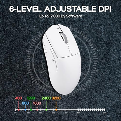 MechLands AJAZZ AJ139 V2 MC Gaming Mouse with Charging Base, Adjustable 12,000 DPI, PAW3311 Sensor, 3 Modes Wireless Mouse, 500mAh Battery, 1000 Polling Rate, 66g Lightweight, Win/Mac (White) - color: White