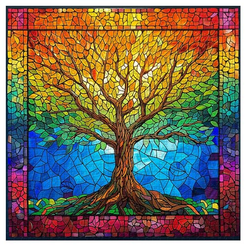 PICKFORU Stained Glass Puzzles for Adults 1000 Pieces and up, Mosaic Tree of Life Puzzle Unique Rainbow Puzzles, Colorful Difficult Jigsaw Puzzles for Adults - style: Tree of Life