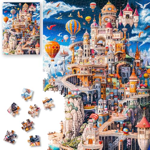 1000 Piece Jigsaw Puzzle for Adults Fantasy Castle Dust-Free Thick HD Board | ROSE RAIN Premium with letters on back, colorful fantasy castle cityscape art, challenging for family game nights and gifting - color: Castle Cityscape