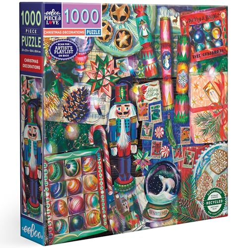 eeBoo 1000 Piece Puzzle - Christmas Decorations Jigsaw Puzzle for Adults, Square 23" x 23" Made with Recycled Board & Vegetable-Based Ink - style: Christmas Decorations