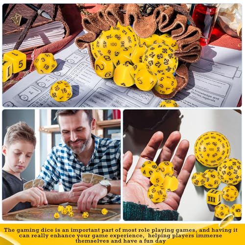 Civaner 15 Pcs Complete Polyhedral Dice Set D3-D100 Spherical RPG Dice Set in Opaque Black, 100 Sides for Role Playing Table Games Party Supplies(Yellow and Black) - color: Yellow and Black