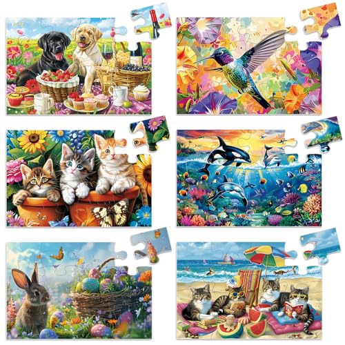 6 Pack 16 Piece Dementia Puzzles for Elderly Large Piece Puzzles Alzheimers Dementia Products and Activities for Seniors Puzzles Easy Cognitive Games Gift for Seniors Elderly Adults in Nursing Home - style: 16 Large Pieces